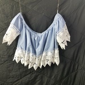 Embroidered jean crop top